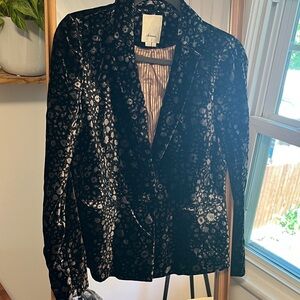 Anthropologie Black Velvet Floral Burnout Blazer